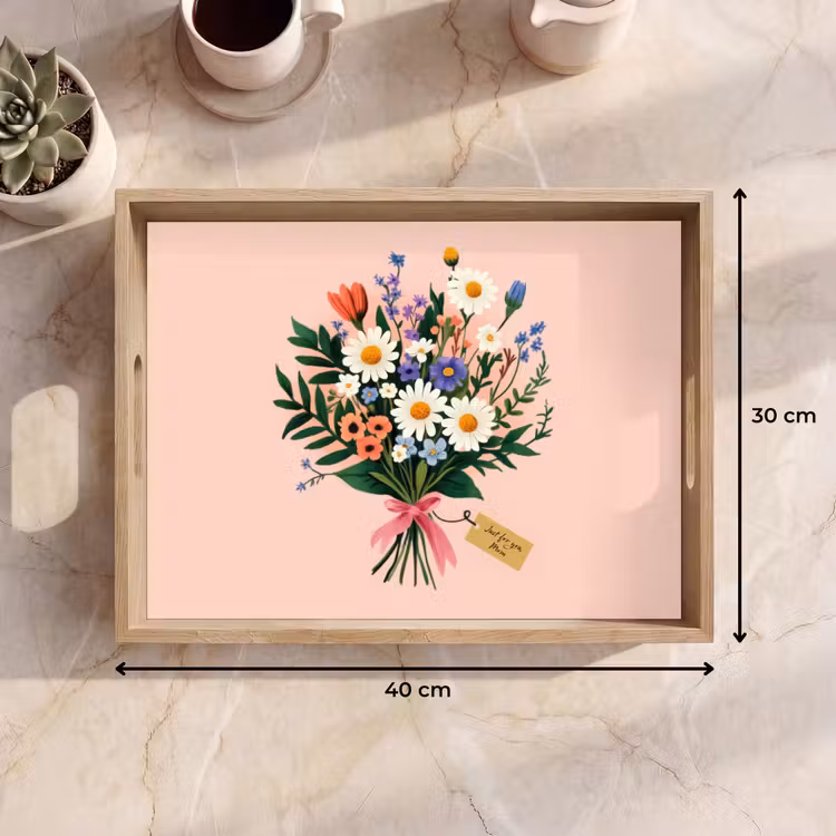 Margrieten - Boeket - Strikje - Roze Dienblad Rechthoek middel -USP_Formaat