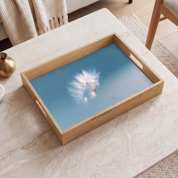 Paardenbloempluisje - Blauw - Lucht Dienblad Rechthoek middel -sfeer1