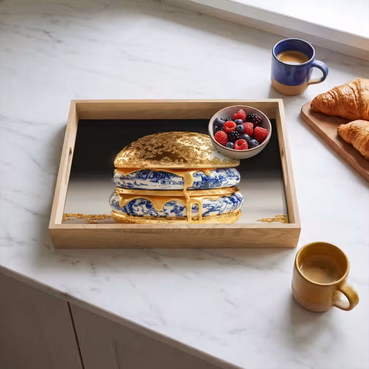 Delftsblauw - Goud - Burger Dienblad Rechthoek middel -sfeer2