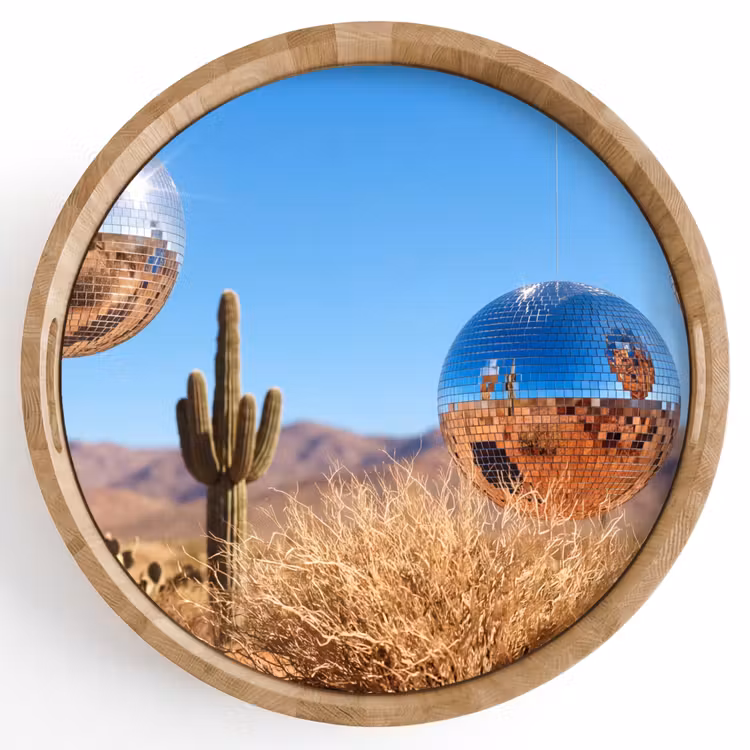 Tray - Desert - Mirror Ball - Art - Woestijn - Spiegelbal - Kunst Dienblad Rond middel