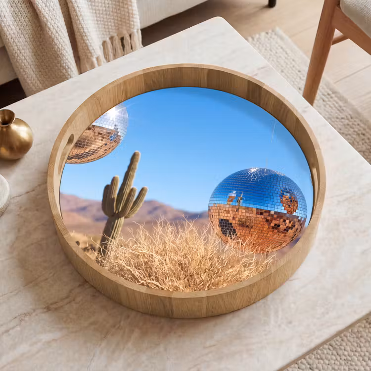 Tray - Desert - Mirror Ball - Art - Woestijn - Spiegelbal - Kunst Dienblad Rond middel