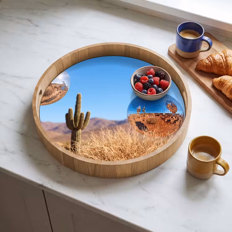 Tray - Desert - Mirror Ball - Art - Woestijn - Spiegelbal - Kunst Dienblad Rond middel
