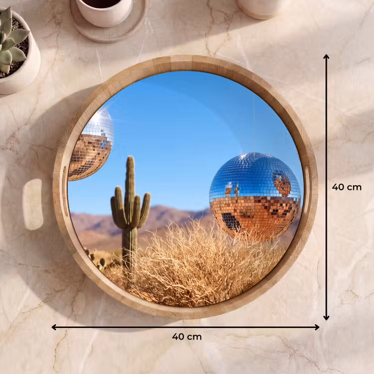 Tray - Desert - Mirror Ball - Art - Woestijn - Spiegelbal - Kunst Dienblad Rond middel