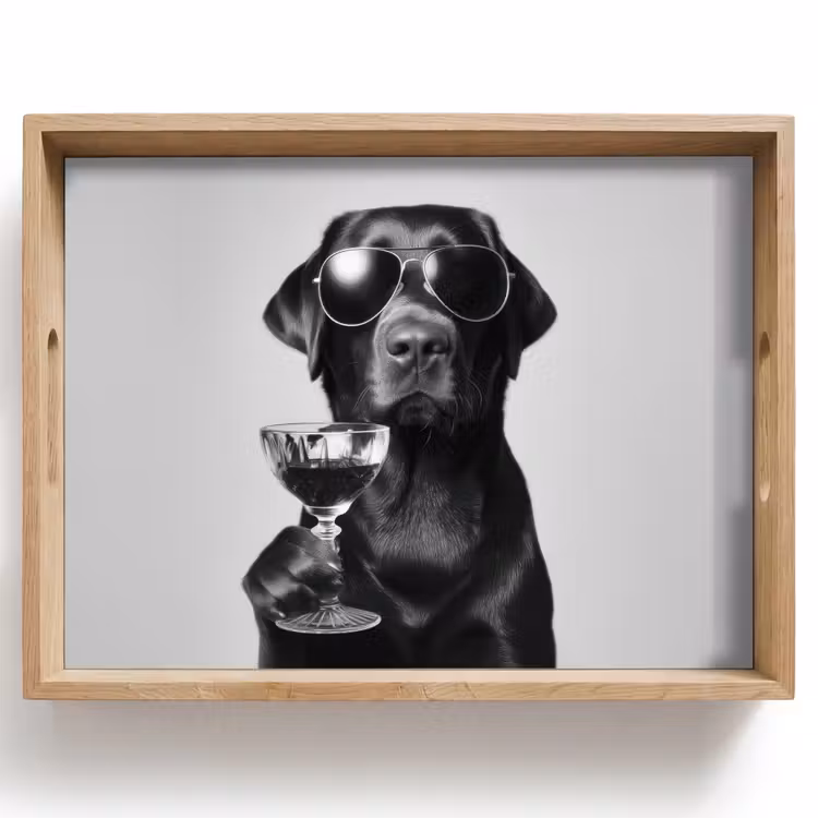 Hond - Zwart - Wijnglas - Zonnebril Dienblad Rechthoek middel -z3d_shopping