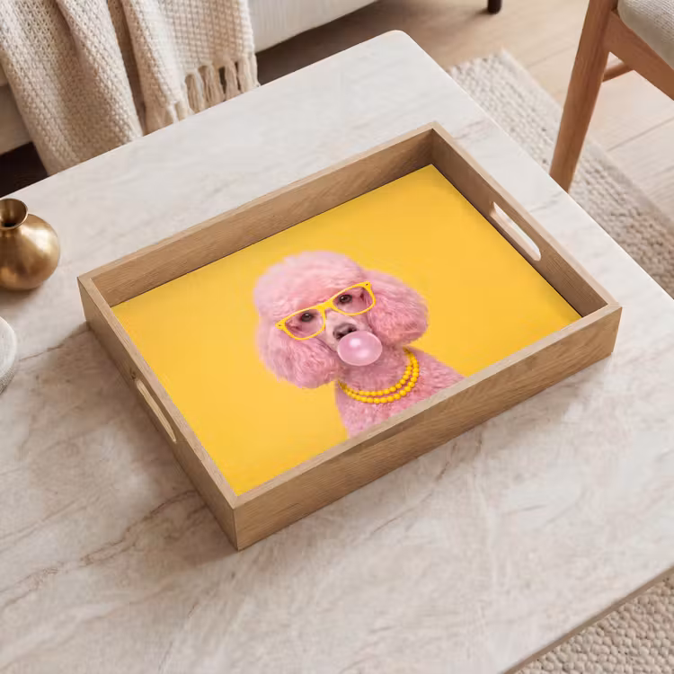 Hond - Kauwgum - Dieren - Modern - Roze Dienblad Rechthoek middel -sfeer1