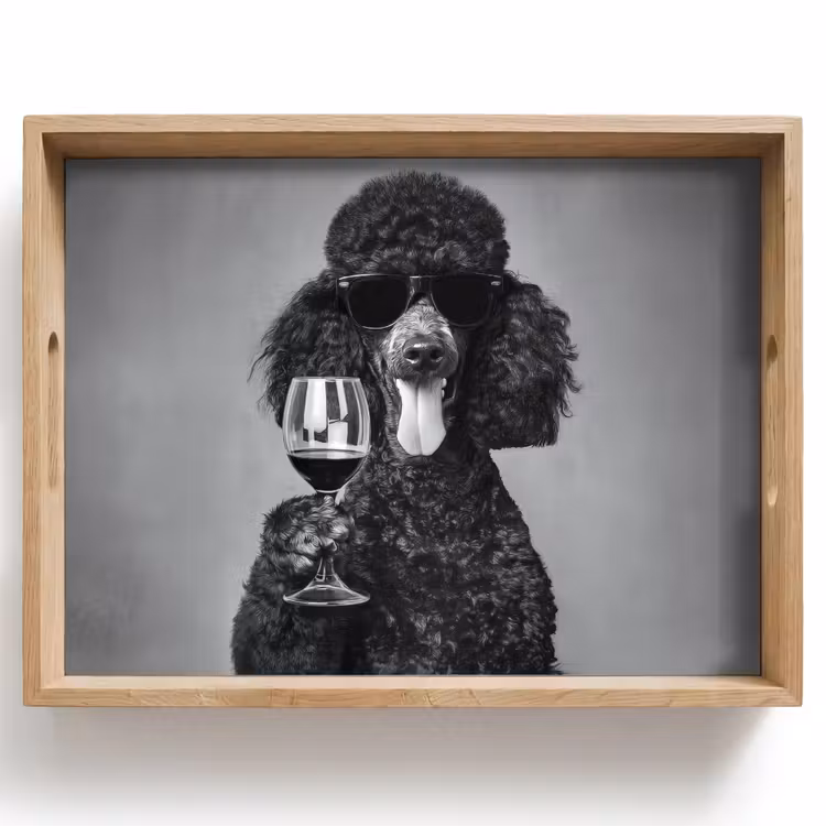Hond - Krullen - Zonnebril - Wijn Dienblad Rechthoek middel -z3d_shopping