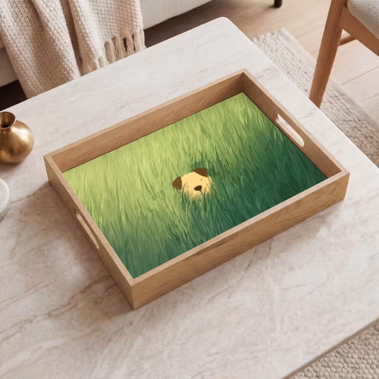Hondje - Gras - Oren - Bruin Dienblad Rechthoek middel -sfeer1
