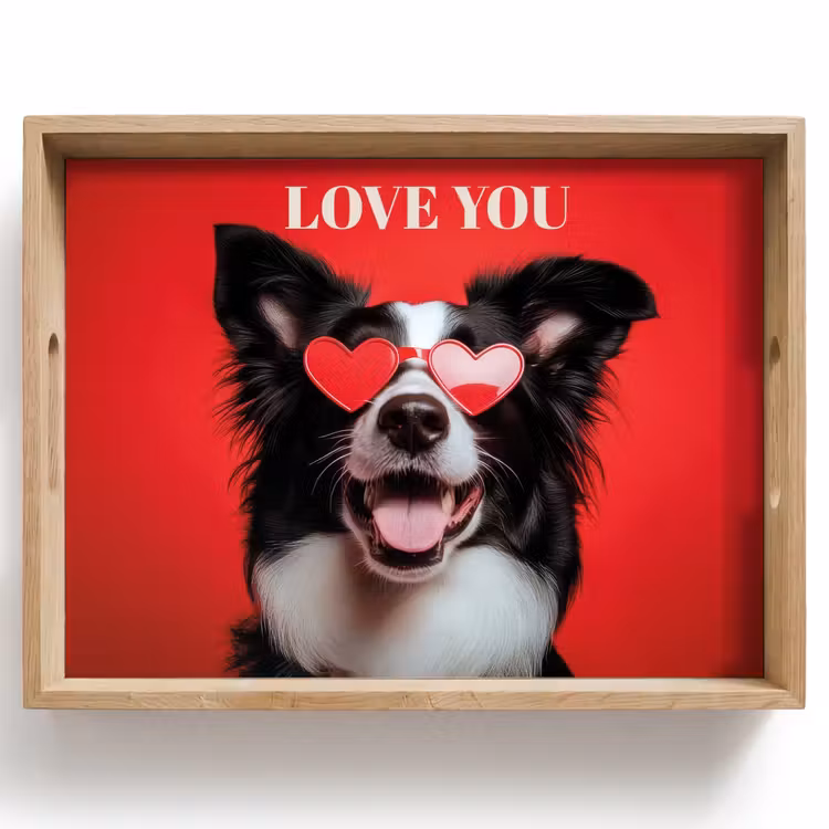 Hond - Hartjesbril - Loveyou - Rood Dienblad Rechthoek middel -z3d_shopping