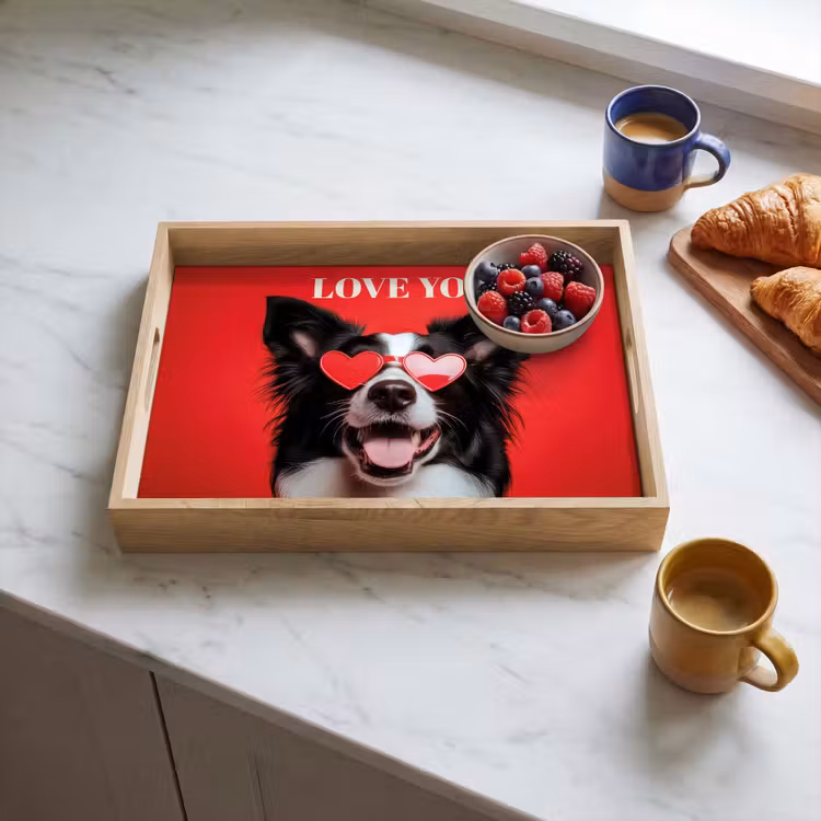 Hond - Hartjesbril - Loveyou - Rood Dienblad Rechthoek middel -sfeer2