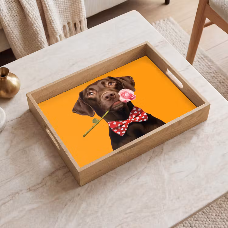 Hond - Oranje - Roos - Valentijn Dienblad Rechthoek middel -sfeer1