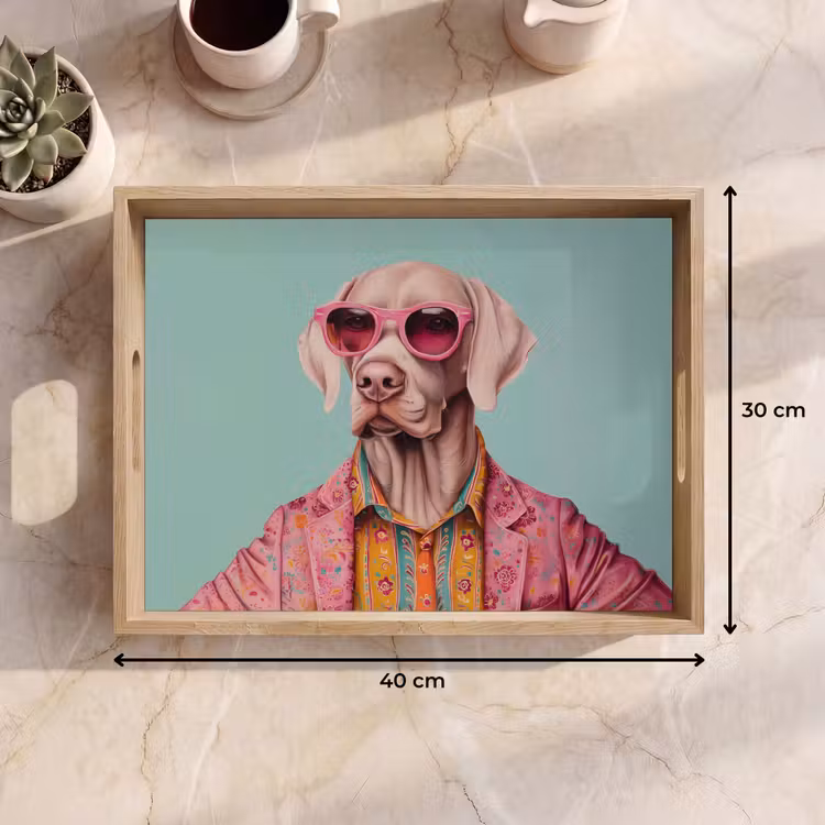 Hond - Overhemd - Bloemen - Bril Dienblad Rechthoek middel -USP_Formaat