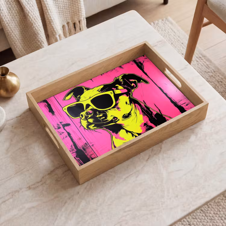 Hond - Zonnebril - Roze - Art Dienblad Rechthoek middel -sfeer1