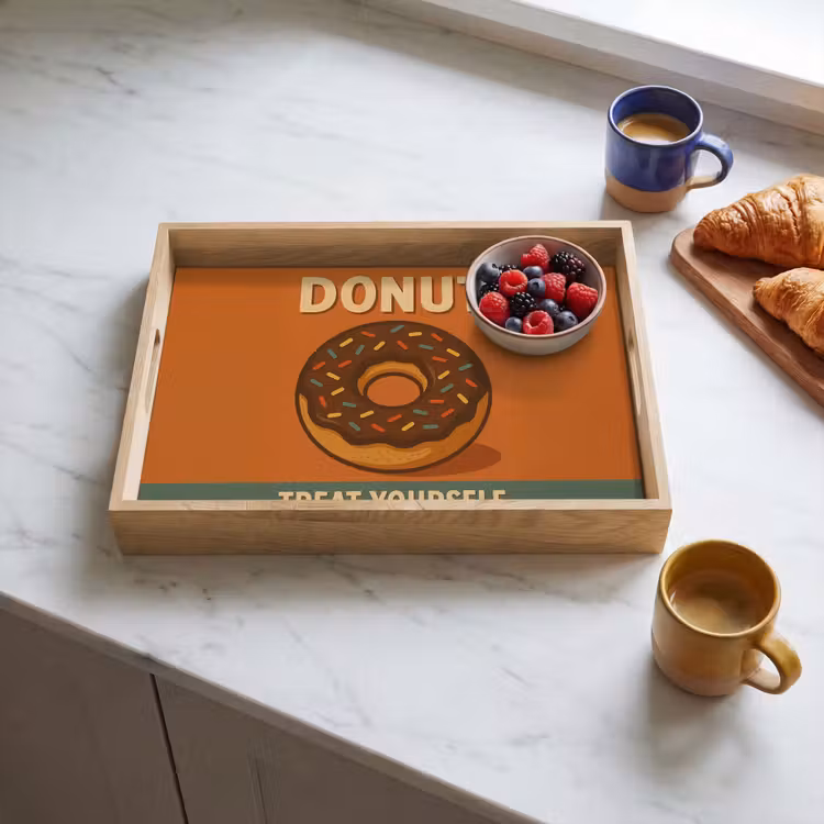 Donut - Spikkels - Kleurrijk - Quote Dienblad Rechthoek middel -sfeer2