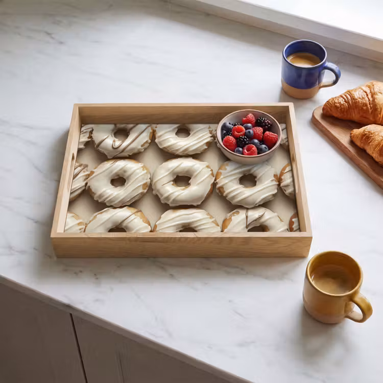 Donuts - Chocolade - Wit - Beige Dienblad Rechthoek middel -sfeer2