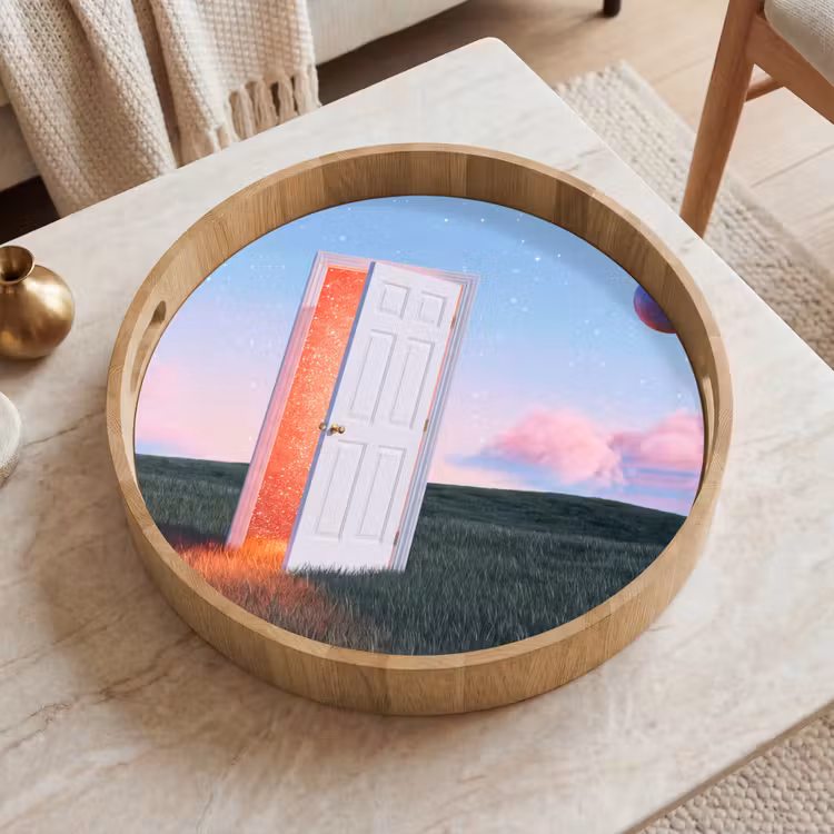 Tray - Door - Fantasy - Space - Deur - Fantasie - Ruimte Dienblad Rond middel