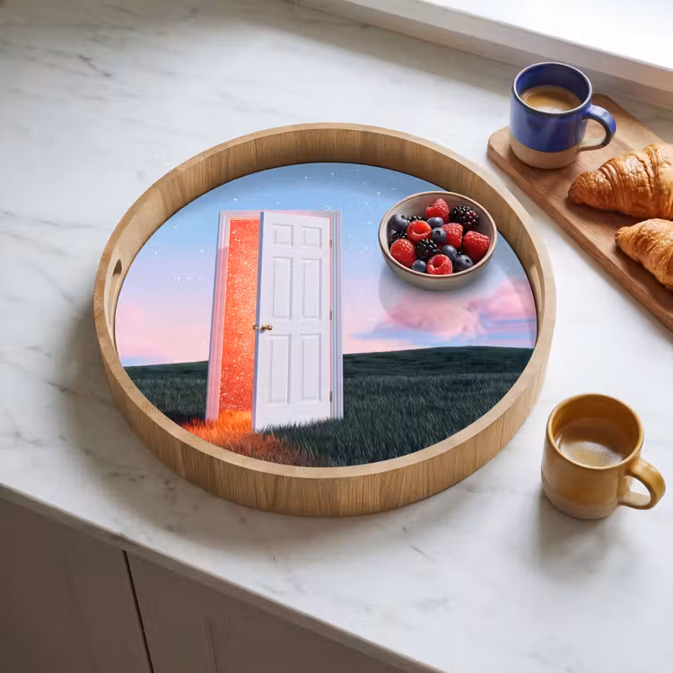 Tray - Door - Fantasy - Space - Deur - Fantasie - Ruimte Dienblad Rond middel