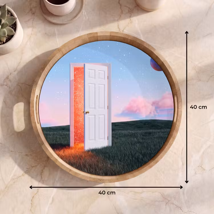 Tray - Door - Fantasy - Space - Deur - Fantasie - Ruimte Dienblad Rond middel