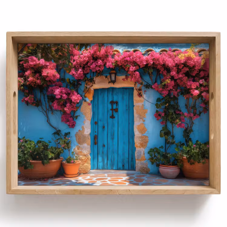 Deur - Hout - Bloemen - Blauw Dienblad Rechthoek middel -z3d_shopping