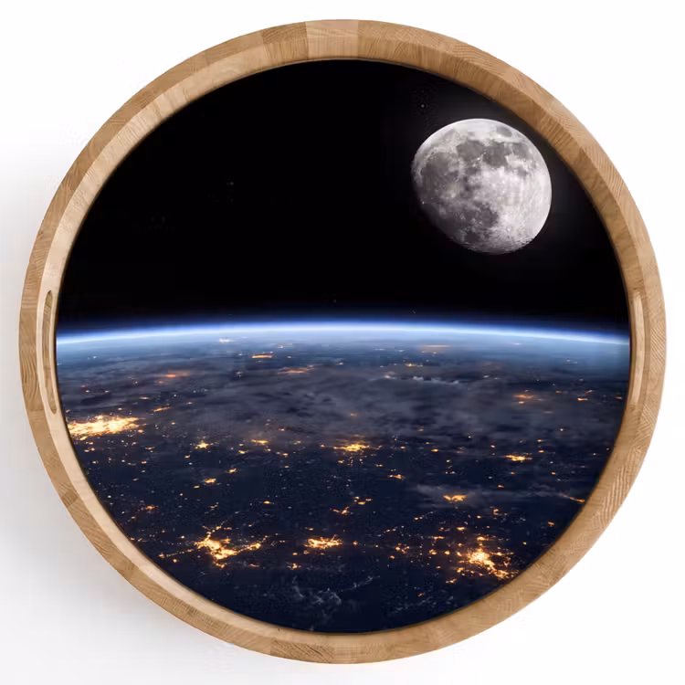 Tray - Earth - Night - Space - Aarde - Nacht - Ruimte Dienblad Rond middel