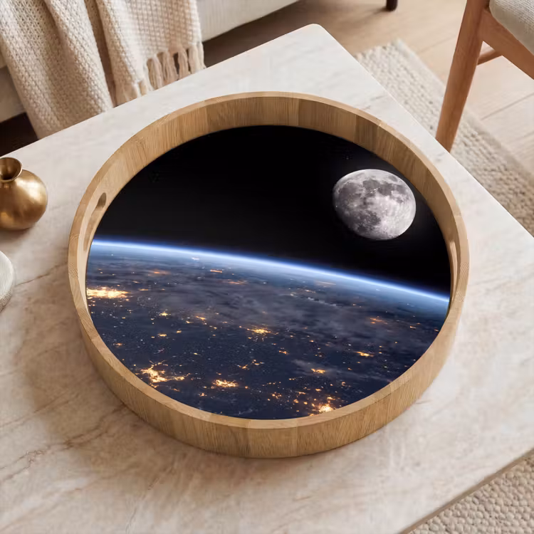 Tray - Earth - Night - Space - Aarde - Nacht - Ruimte Dienblad Rond middel