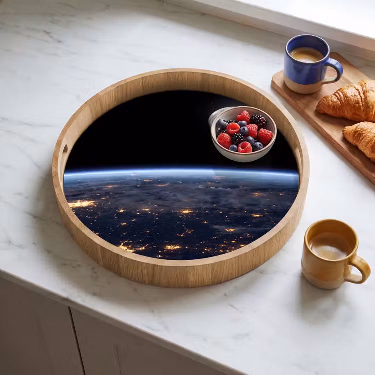 Tray - Earth - Night - Space - Aarde - Nacht - Ruimte Dienblad Rond middel