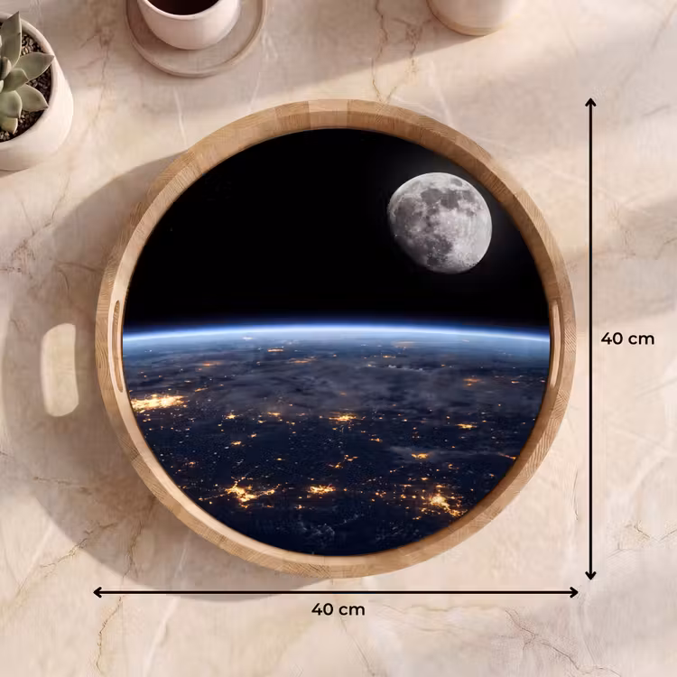 Tray - Earth - Night - Space - Aarde - Nacht - Ruimte Dienblad Rond middel