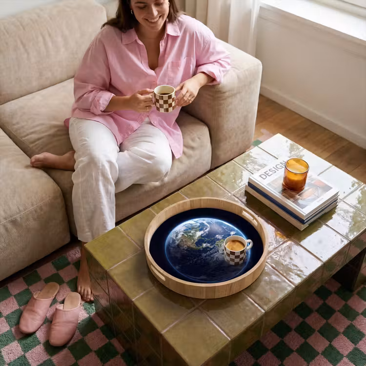Tray - Earth - Space - Cosmos - Aarde - Ruimte - Kosmos Dienblad Rond middel