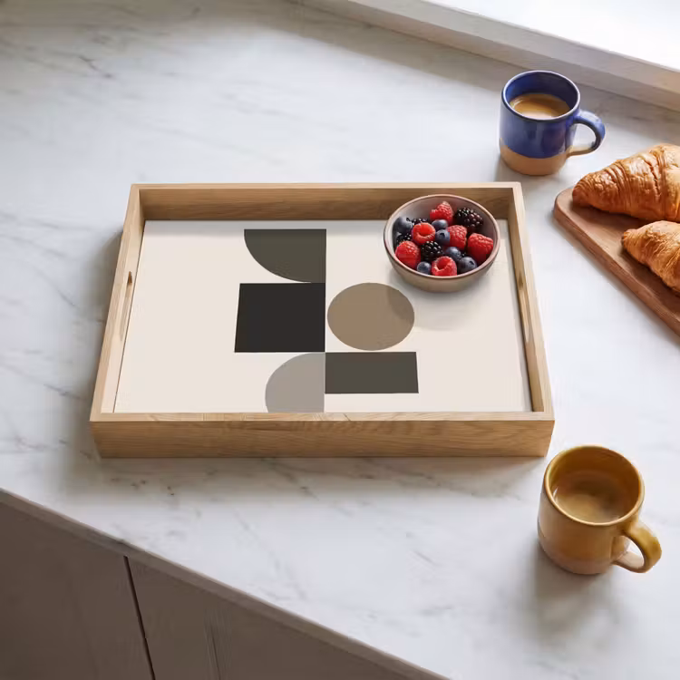 Aardetinten - Abstracte compositie - Eenvoudige vormen Dienblad Rechthoek middel -sfeer2