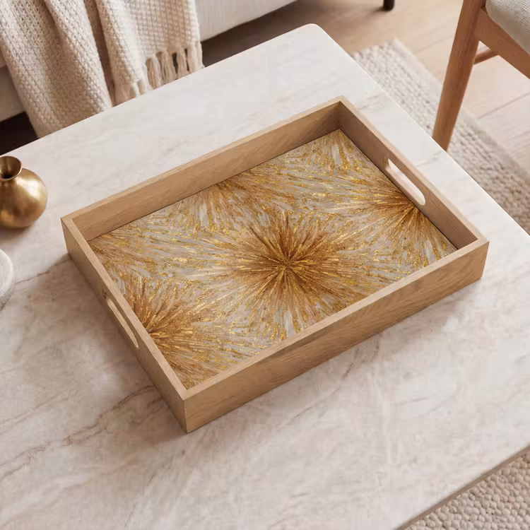 Explosie - Abstract - Goud - Wit Dienblad Rechthoek middel 911 -sfeer1