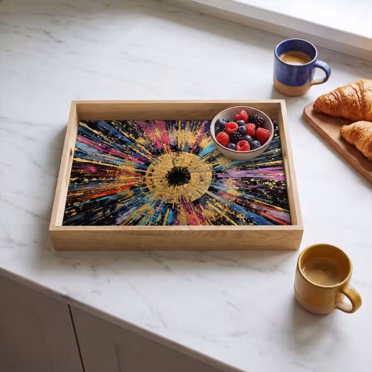 Explosie - Goud - Kleurrijk - Abstract Dienblad Rechthoek middel -sfeer2