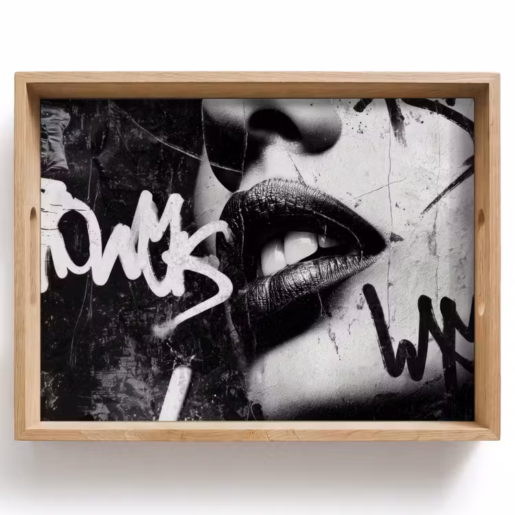 Gezicht - Mond - Graffiti - Zwart Dienblad Rechthoek middel -z3d_shopping