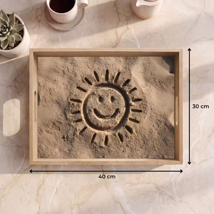 Gezichtje - Zon - Zand - Getekend Dienblad Rechthoek middel -USP_Formaat