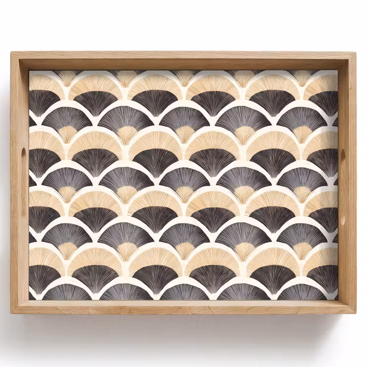 Waaier - Patroon - Zwart - Beige Dienblad Rechthoek middel 911 -z3d_shopping
