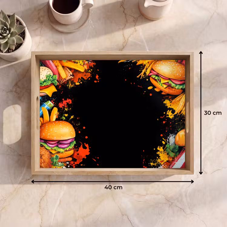Fastfood - Graffiti - Hamburger - Eten - Modern Dienblad Rechthoek middel -USP_Formaat