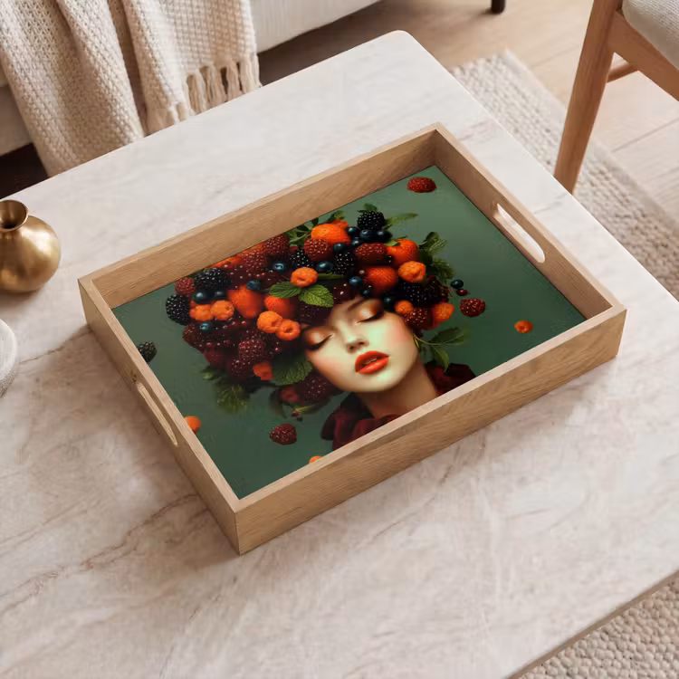 Vrouw - Aardbeien - Frambozen - Bramen - Bessen Dienblad Rechthoek middel -sfeer1