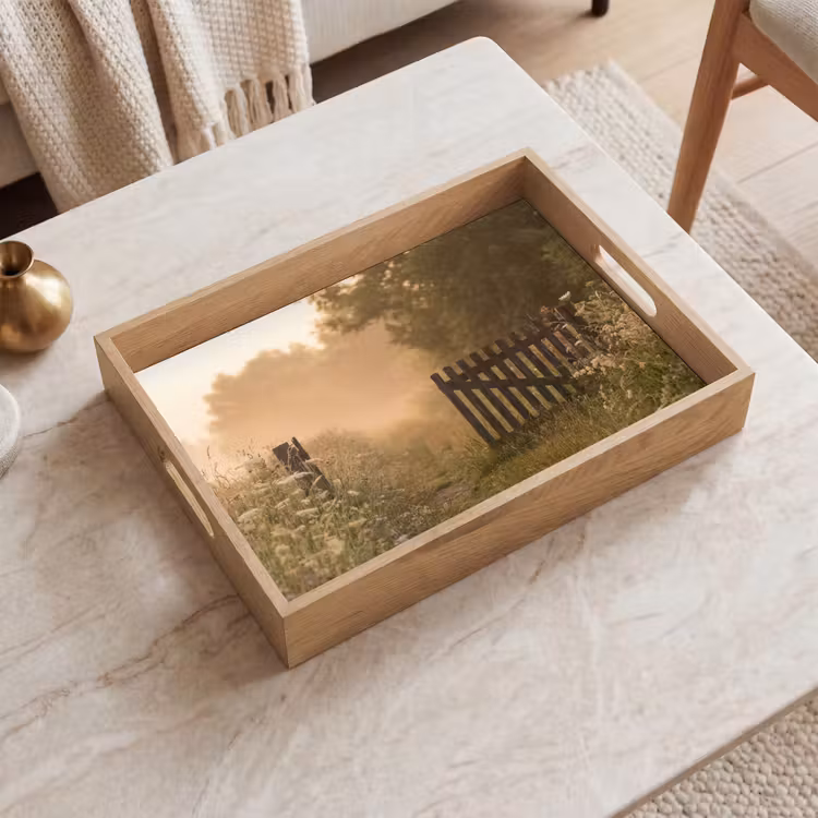 Hek - Natuur - Mist - Veld Dienblad Rechthoek middel -sfeer1