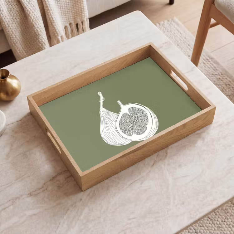 Vijgen - Minimalistisch - Getekend - Mosgroen Dienblad Rechthoek middel -sfeer1