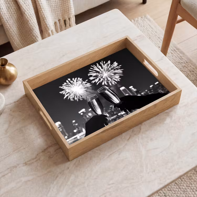 Vuurwerk - Proosten - Skyline - Champagne Dienblad Rechthoek middel -sfeer1