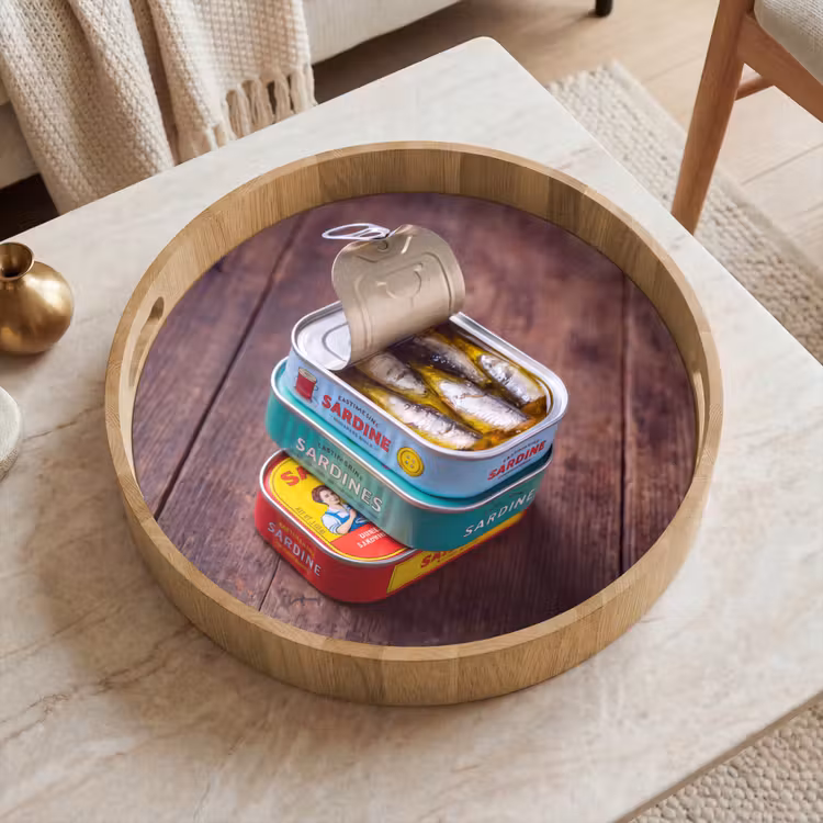 Tray - Fish - Cans - Kitchen - Vis - Blikjes - Keuken Dienblad Rond middel