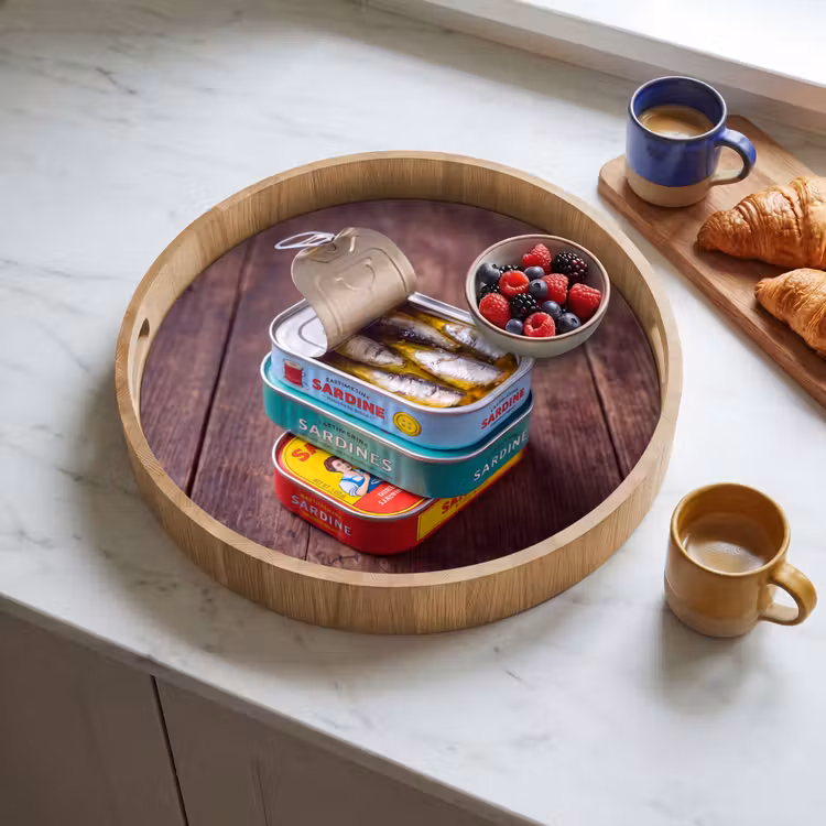 Tray - Fish - Cans - Kitchen - Vis - Blikjes - Keuken Dienblad Rond middel