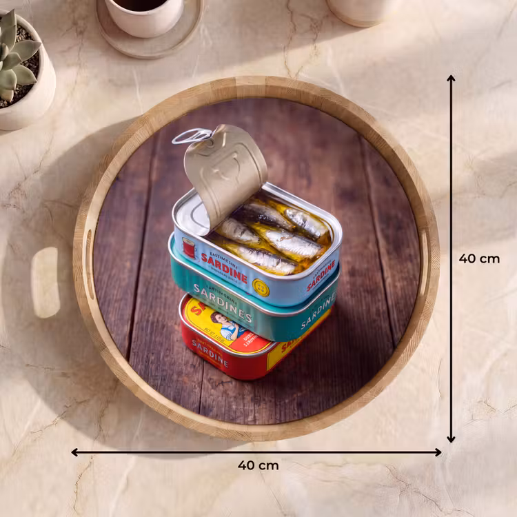 Tray - Fish - Cans - Kitchen - Vis - Blikjes - Keuken Dienblad Rond middel