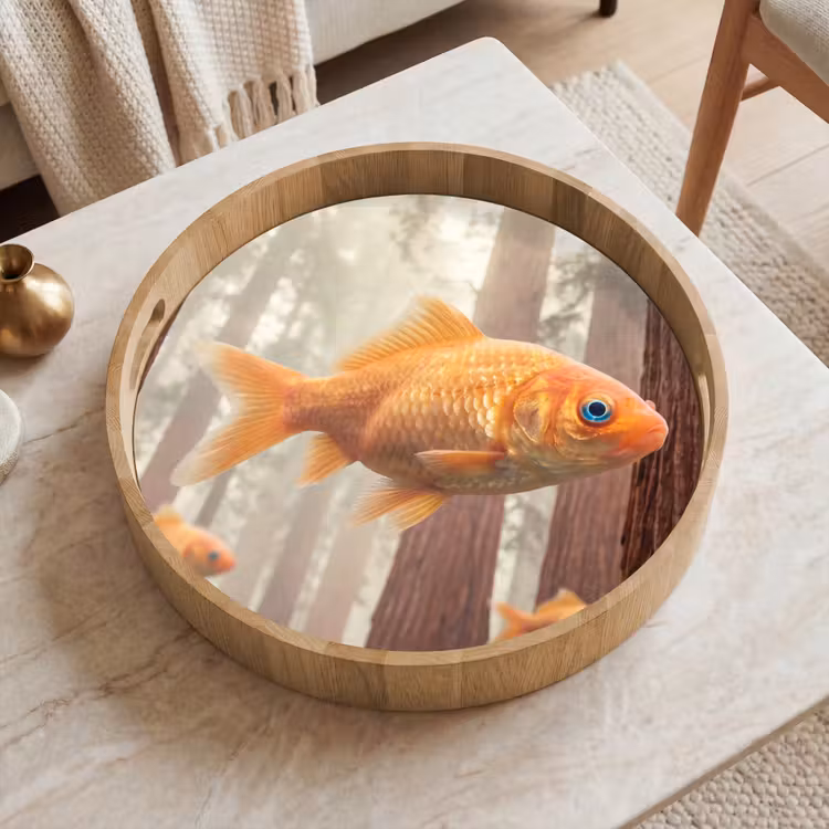 Tray - Fish - Forest - Fantasy - Vis - Bos - Fantasie Dienblad Rond middel