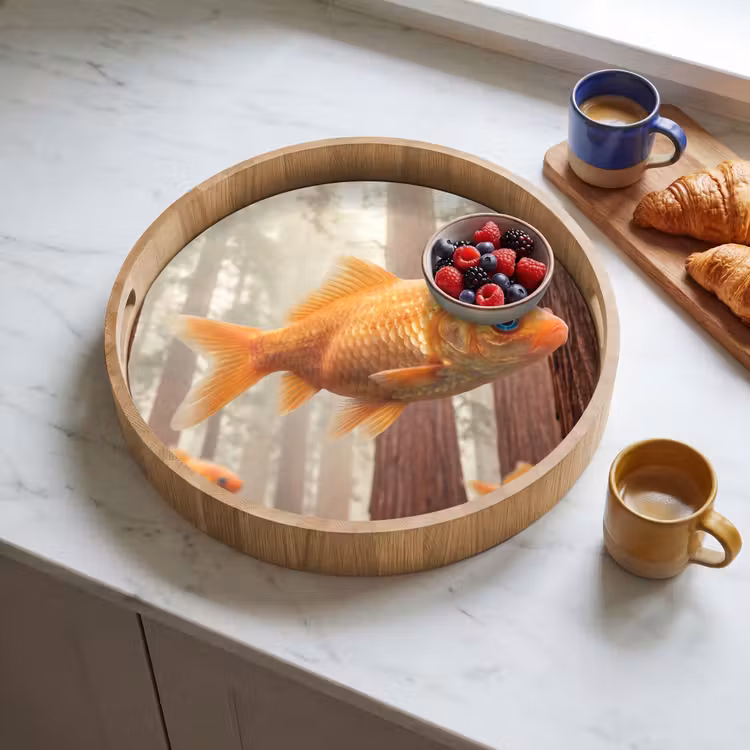 Tray - Fish - Forest - Fantasy - Vis - Bos - Fantasie Dienblad Rond middel