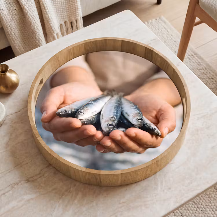 Tray - Fish - Hands - Nature - Vis - Handen - Natuur Dienblad Rond middel