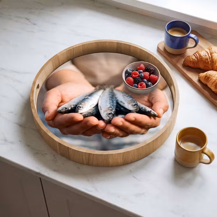 Tray - Fish - Hands - Nature - Vis - Handen - Natuur Dienblad Rond middel