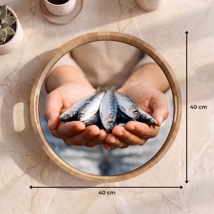 Tray - Fish - Hands - Nature - Vis - Handen - Natuur Dienblad Rond middel