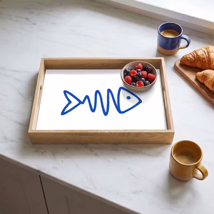 Vis - Minimalistisch - Blauw - Lijn Dienblad Rechthoek middel -sfeer2