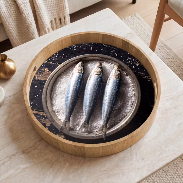 Tray - Fish - Salt - Food - Vis - Zout - Eten Dienblad Rond middel