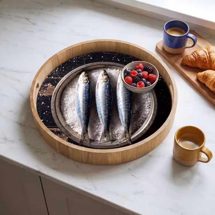 Tray - Fish - Salt - Food - Vis - Zout - Eten Dienblad Rond middel