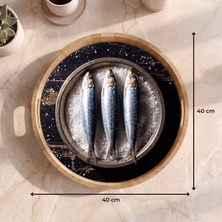 Tray - Fish - Salt - Food - Vis - Zout - Eten Dienblad Rond middel